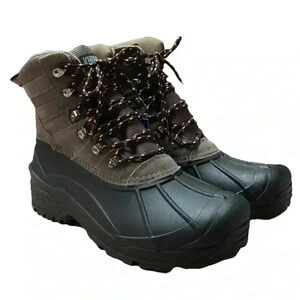 Khombu Mens 13 Waterproof Suede Leather Thermolite Lace Up Snow Boots Tan NEW